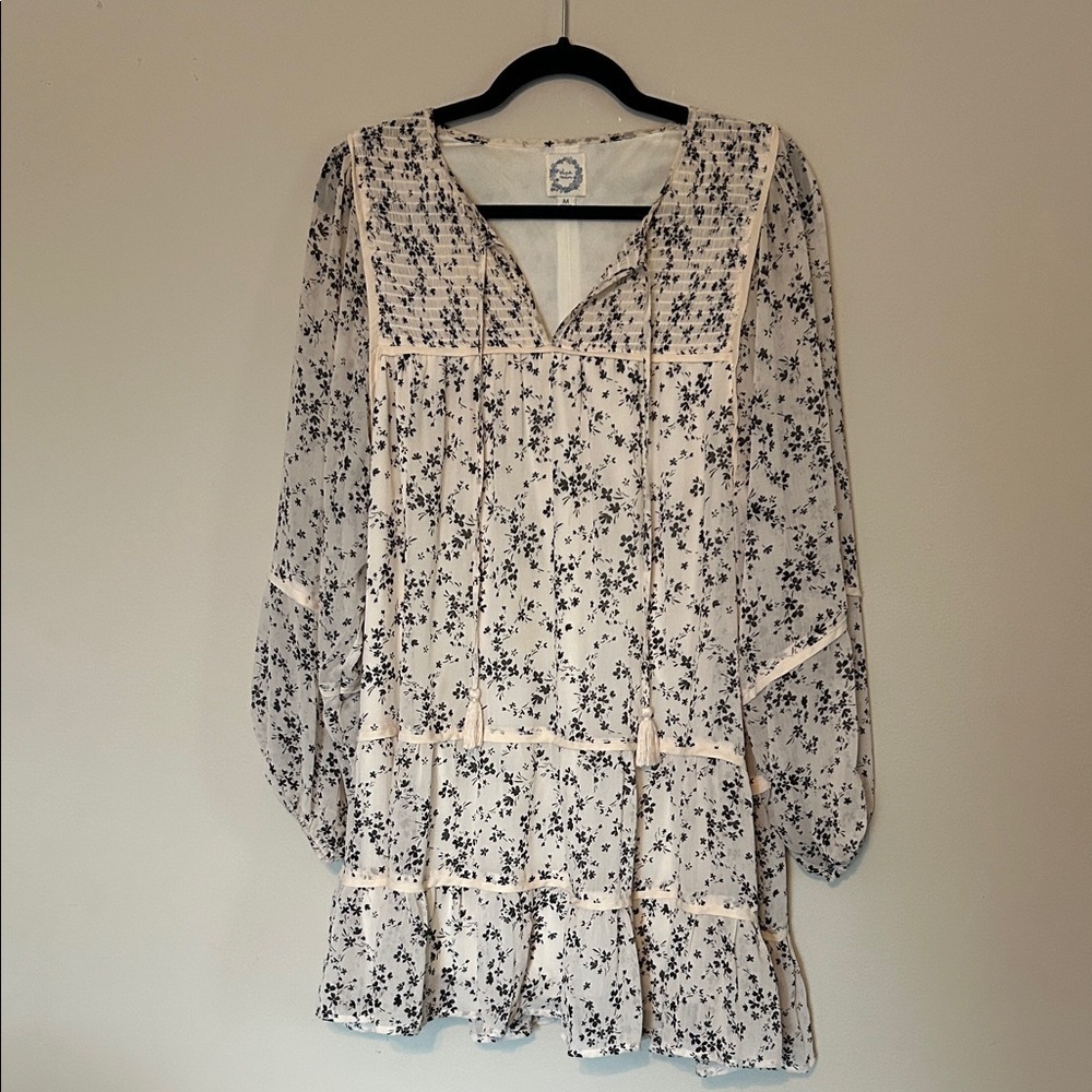 Blue Rain Black and White Floral Boho Dress